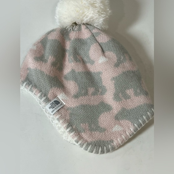 The North Face Baby XXS 0-6 Months Pink and Gray Bear Hat with Pom-Pom - Picture 6 of 7
